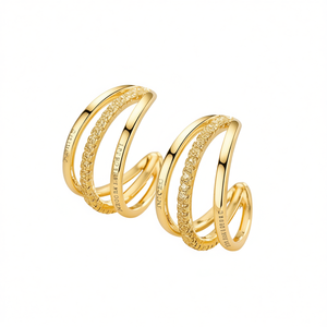 Orecchini a Cerchio Innovativi Placcati Oro, Design Geometrico, Taglio Brillante Rotondo, Incastonatura a Canale, Gioielli Unisex di Tendenza alla Moda - Product Image 1