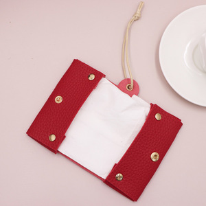 In stock Japanese-style fashionable mini portable tissue box, hangable PU leather solid color tissue storage bag, portable - Product Image 4