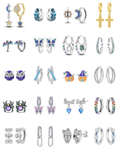 Boucles <span class=keywords><strong>d</strong></span>'oreilles clous en zircon en forme de cœur, série rose doux, fleurs de cerisier, marguerites, papillons, en argent plaqué or luxueux - Product Image 1