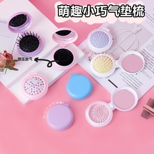 Customizable Small Round Pocket Make up <strong>Mirror</strong> Mini Folding Detangling Hair Brush With <strong>Mirror</strong> Custom Logo - Product Image 3