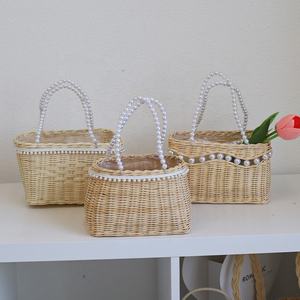 Home Party Decor Boda Flor Niña Cestas Cesta de flores tejida a mano con asa - Product Image 3