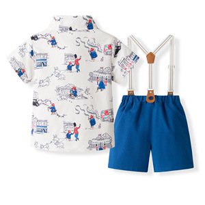 Ensemble de vêtements d'été pour garçons imprimés de dessins animés Ensemble de vêtements pour enfants Chemise à manches courtes Short à bretelles Ensemble deux pièces - Product Image 2