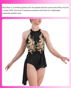 MiDee Kadın Lirik Dans Elbisesi, Pantolonlu, Dantel Çiçek İşlemeli Asimetrik Yüksek Alçak Etek ve Çoklu Sırt Askıları - Product Image 4