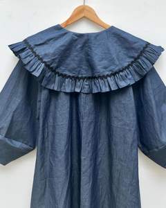 Ropa informal a la moda para mujer, vestido con mangas acampanadas, cuello <span class=keywords><strong>marinero</strong></span>, lazo delantero, Chambray, vestido azul holgado - Product Image 4