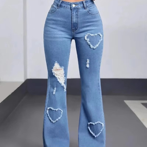 Phụ Nữ Của Giản Dị Giữa Eo Quần Dây Kéo Bay Đóng Cửa Ánh Sáng Chuông Dưới Bùng Quần Jean Thiết Kế Thoáng Khí Bướm Thêu Mô Hình - Product Image 1