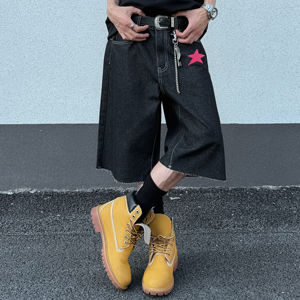 Homens de alta Qualidade Afligido Denim Shorts Vintage Streetwear <span class=keywords><strong>Jeans</strong></span> Baggy com Pintura Respingos Lados Bolsos Curtos - Product Image 2