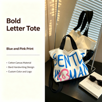 Sac fourre-tout en toile imprimé lettres artistiques, sac à bandoulière motif tournesol, grande capacité, sac de courses réutilisable, logo personnalisé, vente en gros OEM