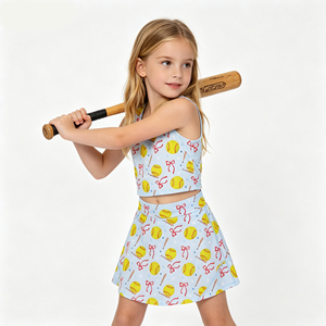 Toddler Girls Summer Softball Print Active Outfit Soft and Stretchy Sleeveless Tank Top With Shorts Two Pieces Athletic Set - Product Image 1