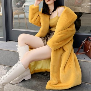 Manteau mi-long en fourrure de vison et patchwork pour femme, coupe ample, hiver, tendance - Product Image 2