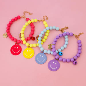 Vật nuôi ngọc trai vòng cổ chó mèo dễ thương đầy màu sắc Vòng cổ với chuông Nụ cười Mặt dây chuyền - Product Image 5