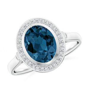 Anillo Unisex de Plata de Ley 925 con Baño de Rodio, Forma de Espada, Topacio Azul Londres con Diamantes, para Bodas y Fiestas - Product Image 1