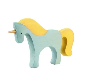 Natürliche hölzerne Buche Märchen Einhorn Handwerk Wohnzimmer Regal Handwerk Dekoration Kleinkind pädagogische Schloss Einhorn Baby Spielzeug