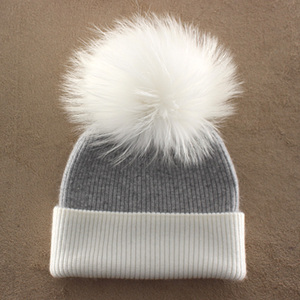 Chapeau beanie en cachemire et laine pour femmes et hommes avec <span class=keywords><strong>pompon</strong></span> en fourrure, mode, chaud, tricoté en fourrure - Product Image 5