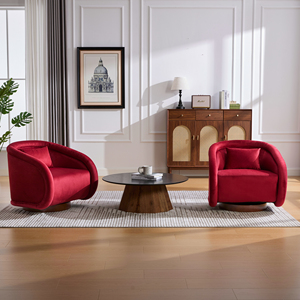 Fauteuil tonneau luxueux en velours <span class=keywords><strong>rouge</strong></span> bordeaux avec rotation à 360° °   Fauteuil pivotant individuel pour salon et chambre à coucher - Product Image 3