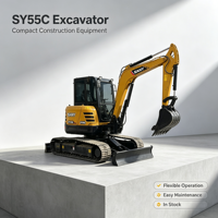 Mini-excavatrice SANY SY55C pour travaux routiers en espace restreint, 5,3 tonnes, moteur diesel ISUZU 36 kW, godet de 0,3 m³, profondeur de fouille de 3,42 m, chenilles de 400 mm