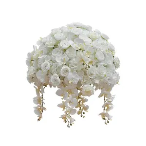 Bola de Flores Artificiales de Seda de Lujo de 60x40cm, Rosa Blanca, Phalaenopsis, Decoración para Mesa de Comedor de Boda, Guía Geométrica para Decoración de Caminos - Product Image 6