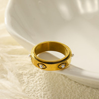 Bague tournante élégante en acier inoxydable noir brossé avec incrustation de petites perles, bijou de mode quotidien pour femme