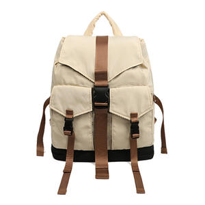 Sac à dos pour ordinateur portable multi-poches style preppy pour femme, kaki, violet, vert, fermeture à cordon, poignée avec compartiment pour ordinateur portable - Product Image 4