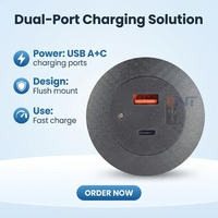 Prise de courant encastrée pour table PC, 1 port USB A et 1 port USB C, indice de protection IP44