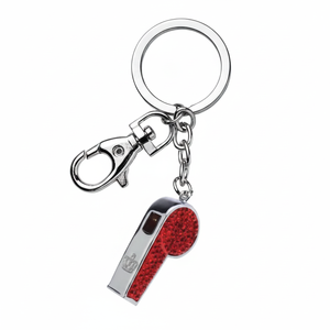 Portachiavi in cristallo con fischietto e clip in metallo rosso glitterato per chiavi e accessori per borse - Product Image 2