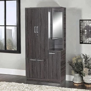 Amplio armario de almacenamiento de dormitorio de madera contrachapada moderna con espejo de acabado de roble blanco o oscuro para muebles de apartamento y hogar - Product Image 1