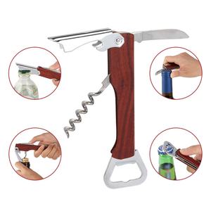Оптовый изготовленный на заказ Многофункциональный открывалка для бутылок с деревянной ручкой официанты штопор Деревянный Открывалка для вина с логотипом - Product Image 2