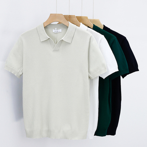 Nouveau Polo <span class=keywords><strong>Homme</strong></span> É<span class=keywords><strong>t</strong></span>é 2025 en Tricot Fin à <span class=keywords><strong>Col</strong></span> en <span class=keywords><strong>V</strong></span>, <span class=keywords><strong>T</strong></span>-<span class=keywords><strong>shirt</strong></span> Décontracté à Manches Courtes Couleur Unie pour <span class=keywords><strong>Homme</strong></span> - Product Image 1