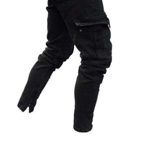 Nouveau Jean Cargo Slim Homme Long Extensible Noir avec Poches Façon Motard pour Travail