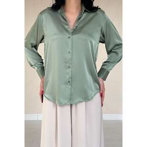 Blusa de Satén Color Menta para Mujer, Elegante, Transparente, de Manga Larga, para Uso Diario - Product Image 3