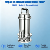 Pompe submersible pour eaux usées en acier inoxydable estampé WQ(D)-SC 304, Fournisseur mondial pour expositions, Raccord fileté BSP