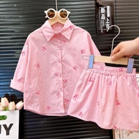 Ancorelala Primavera Verano 2026 Nuevo Estilo Conjunto de Dos Piezas para Niñas con Camisa de Manga Larga y Falda con Estampado de Lazo, Conjunto Casual a la Moda