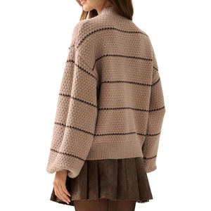 بيع بالجملة مخصص المرأة الصوف مزيج محبوك سترة وهمية الرقبة مخطط نمط محكم متماسكة مكتب عارضة تبدو اليومية نمط أنيق - Product Image 2