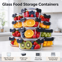Ensemble de 12 contenants alimentaires en borosilicate de haute qualité avec couvercles hermétiques, bols micro-ondables pour la préparation des repas, adaptés au congélateur