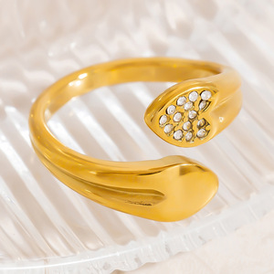 Stainless Steel <b>Ring</b> 18K Mirror Finish <b>Open</b> Design Oval Pave Setting Unisex Fashion Jewelry Gift - Product Image 1