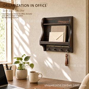 Wooden Wall Mounted Mail Organizer Storage Rack Entryway <b>Shelf</b> With <b>Hooks</b> For Home Living Room Decoration - Product Image 2