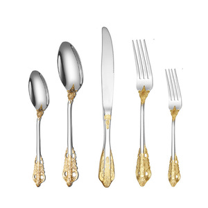 Light Luxury Embossed 20-Piece Set Stainless Steel Tableware Reusable Knife <b>Spoon</b> Knife Set - Product Image 1