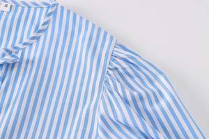 Camicia in cotone a righe da donna personalizzata Primavera 2026 con cintura in vita - Blusa a maniche lunghe cropped rilassata OEM/ODM prodotta da fabbrica di abbigliamento cinese - Product Image 4