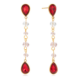 Teardrop <b>Red</b> Glass <b>Drop</b> <b>Earrings</b> Stainless Steel Bezel Setting Party Jewelry - Product Image 5