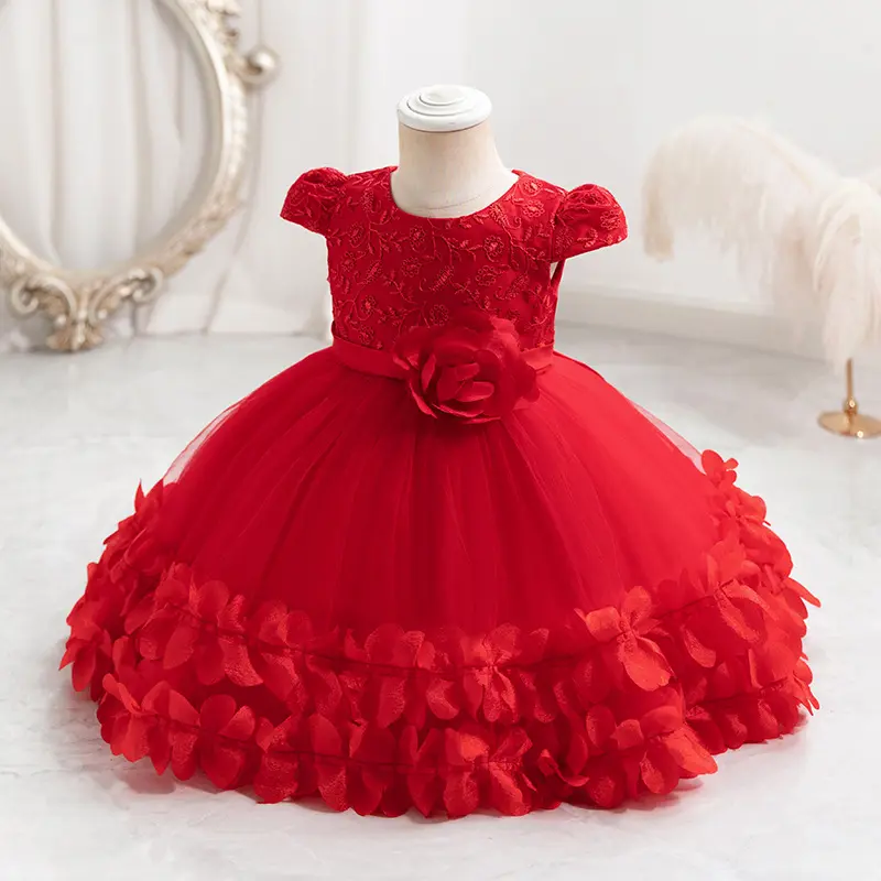 Neueste Mode Neu 1 Jahr altes Mädchen Designs Baby Girl Party Kleid Blume Kinder Mädchen Formale Party Geburtstags kleid