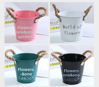 Pot Bunga Retro Warna-warni dari Logam, Tempat Tanaman Sukulen dengan Pegangan Tali Jute, Tempat Pensil, Ember Besi Kecil, Penyimpanan Meja Rumah