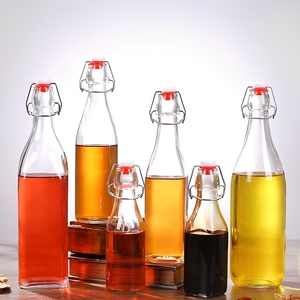 <span class=keywords><strong>Botella</strong></span> <span class=keywords><strong>de</strong></span> vidrio redonda cuadrada transparente con tapa acanalada 250ml 500ml 750ml Botellas abatibles <span class=keywords><strong>de</strong></span> plástico con hebilla <span class=keywords><strong>de</strong></span> acero inoxidable - Product Image 6