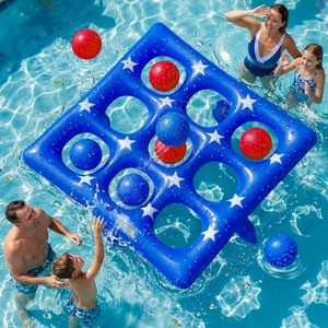 Blue Star Pattern <b>Inflatable</b> 9-Hole Pool Toss <b>Game</b> with Red & Blue Balls - Product Image 1