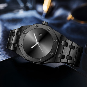 Montre Homme Style Affaires Mouvement Quartz Étanche 30M Bracelet en Alliage Boîtier Octogonal 45mm Aiguille Tendance Noir Personnalité Cool - Product Image 3