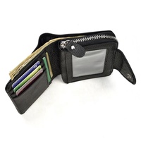 Dompet Kulit Asli Resleting Hitam Pria Wanita Dompet Lipat Kulit Sapi Dengan Kantong Koin Dompet Pendek Kecil Dengan Kancing