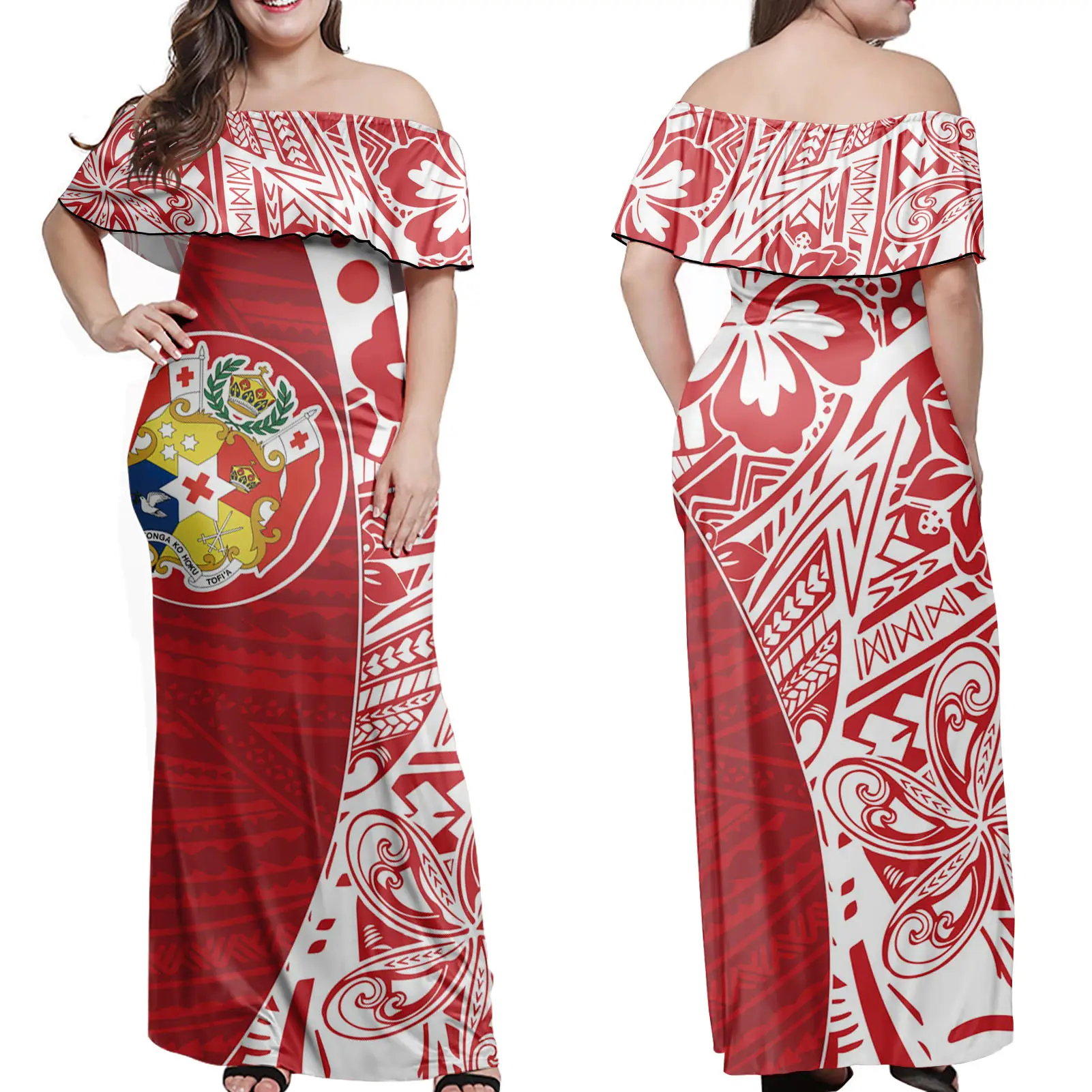 Luxus Design Tongan Polynesian Tribal Style Print Damen kleid Fabrik preis Schulter kleid Ästhetisches Aussehen Lady Elegant D.