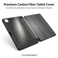 Étui pour tablette en fibre de carbone, housse magnétique à trois volets, OEM ODM, logo personnalisé, échantillon gratuit disponible