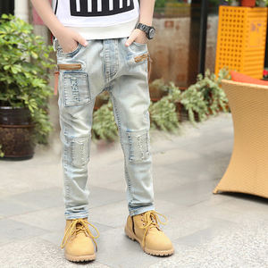 Pantalon long en jean classique pour enfants de 4 à 13 ans, respirant, taille élastique, polyester/coton, décontracté, style cow-boy, pour bébé garçon - Product Image 2