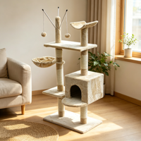 Arbre à chat multi-niveaux avec poteaux à gratter en sisal, hamac, niche pour chat et balles suspendues, grande tour pour chat d'intérieur pour chatons et chats