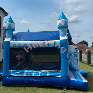 Huatong thư bị trả lại nhà Inflatable tuyết trắng phim hoạt hình Inflatable Trampoline màu xanh nhảy lâu đài với Slide Combo hupfburg cho trẻ em - Product Image 6