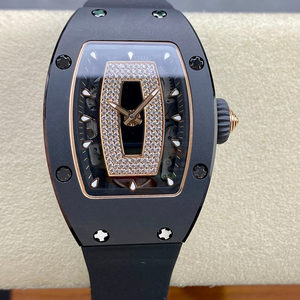 High End Women Quartz <b>Watch</b> Tonneau Diamond Dial <b>Black</b> Ceramic Case Rose Gold Crown - Product Image 1